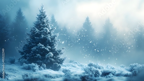 christmas background with cold fog photo