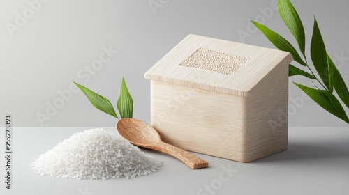 A rice box mockup designed with subtle engravings of rice paddies, blending agricultural themes with eco-friendly materials. photo