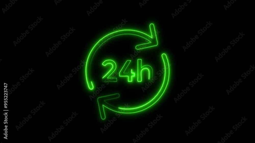 24/7 Service Neon Glow Icon - Continuous Operation Symbol with Luminous Design 24/7 Service Neon Glow Icon - Continuous Operation Symbol with Luminous Design