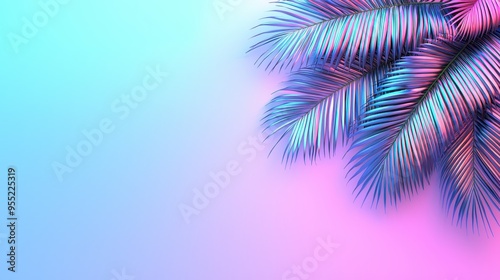 Whimsical Holographic Palm Leaf Frame in Soft Pastel Gradients for Banner or Message Space