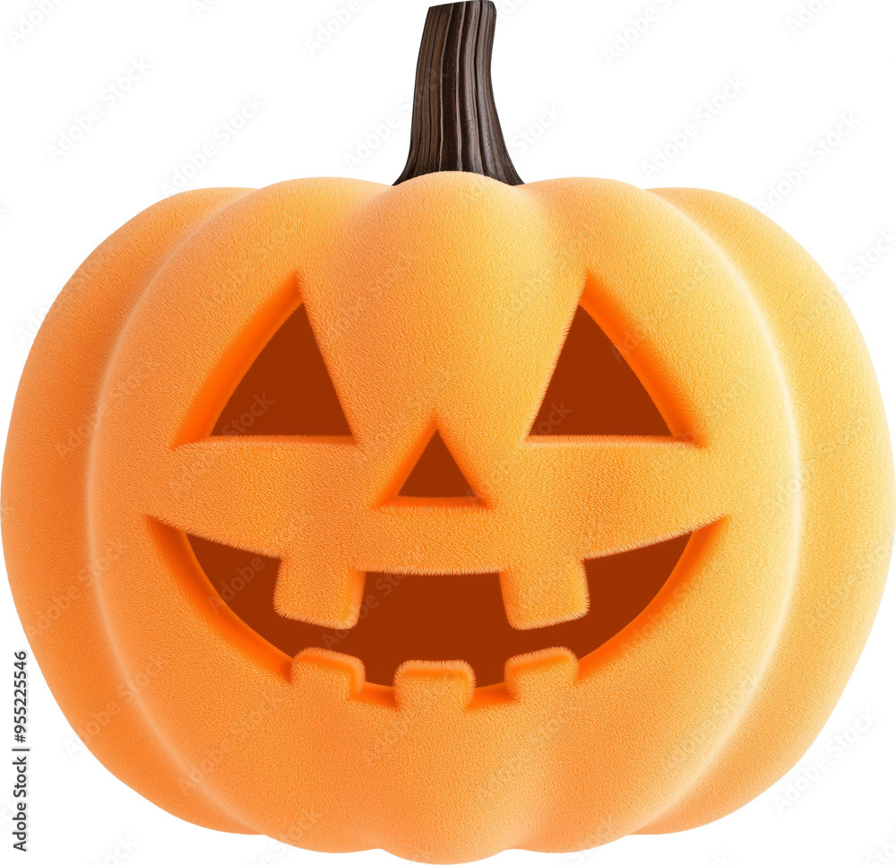 Bright orange Halloween pumpkin with a carved jack-o'-lantern face displayed indoors during autumn festivities isolated on transparent background. Bright orange Halloween pumpkin with a carved jack-o'-lantern face displayed indoors during autumn festivities isolated on transparent background.