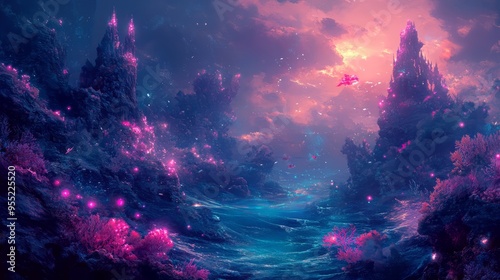 Ethereal Underwater Kingdom: Glowing Coral Reefs Digital Painting 8