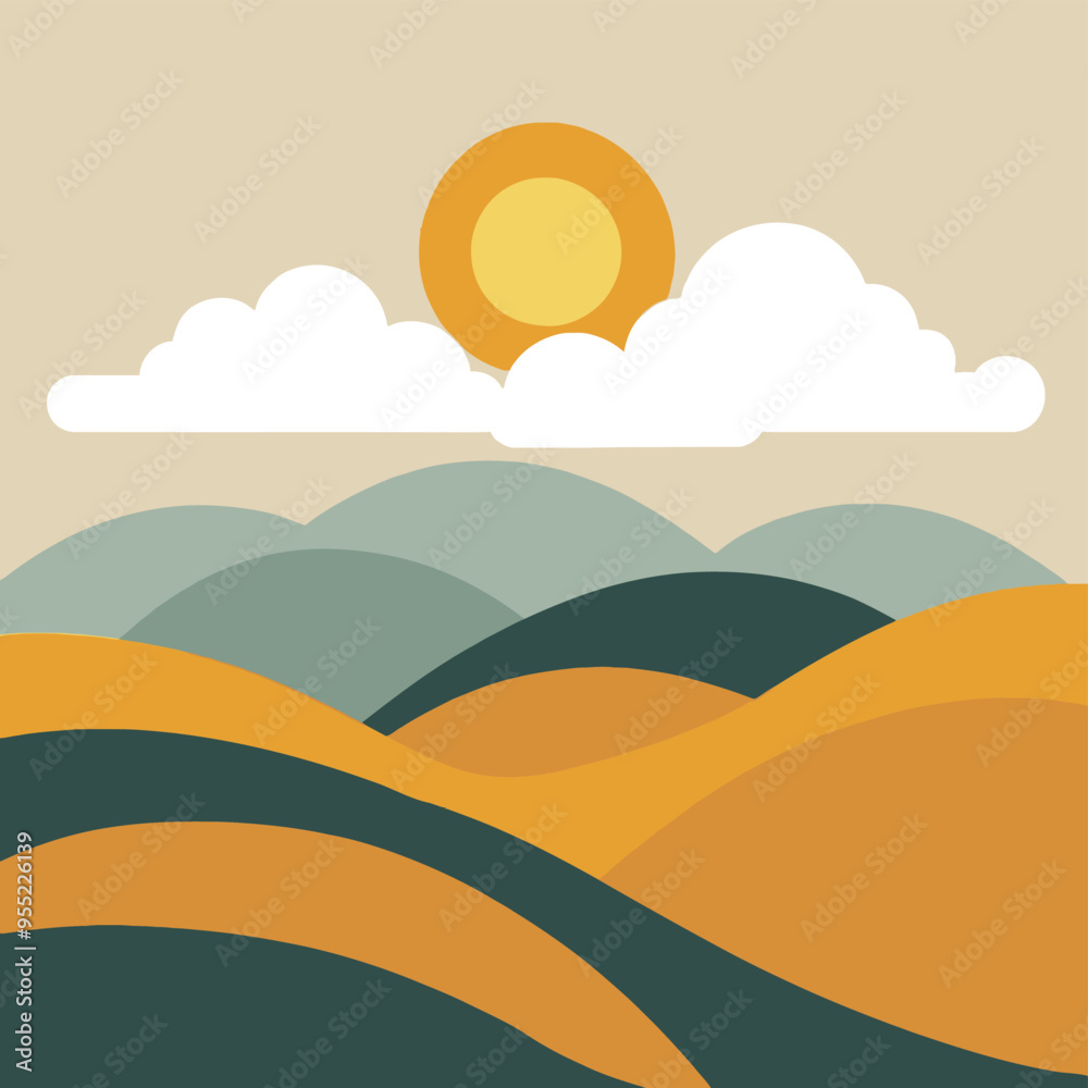 Obraz premium vector illustration for landscape sky and sea with tree environments kids room wall design 