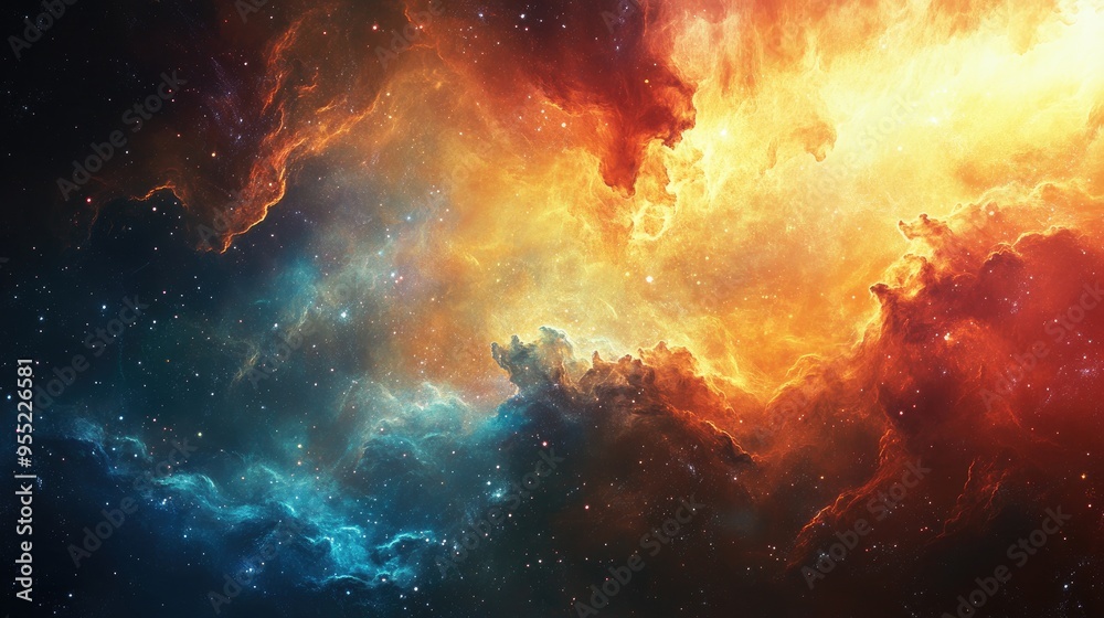 Cosmic Nebula with Fire and Water Elements Cosmic Nebula with Fire and Water Elements