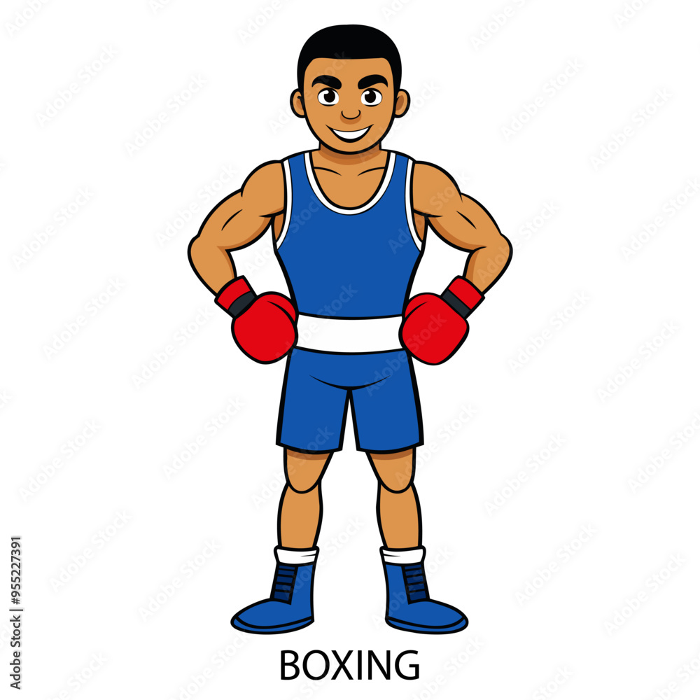 Athlete boxer isolated on a white background in cartoon style. Summer Games 2024. Vector illustration. Athlete boxer isolated on a white background in cartoon style. Summer Games 2024. Vector illustration.
