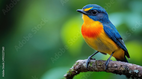 A close-up shot of a colorful bird perched on a branch in a Laos nature reserve, ideal for wildlife photography,