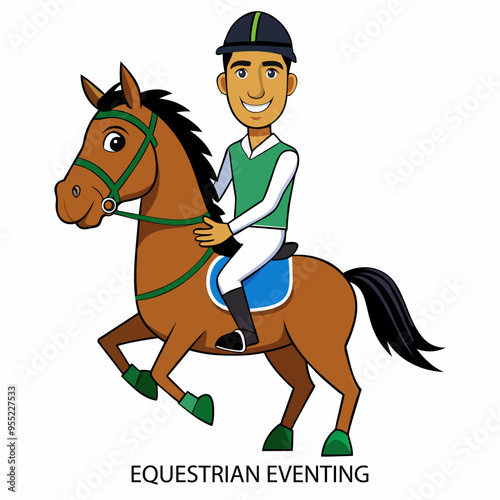 Equestrian eventing athlete isolated on white background in cartoon style. Summer Games 2024. Vector illustration.