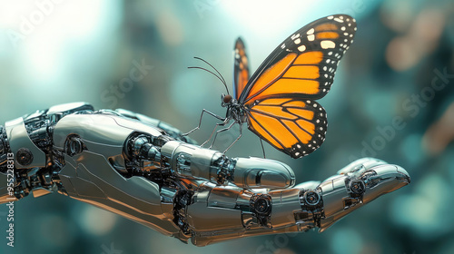 Butterfly Perched on a Bot's Hand