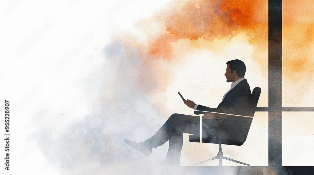 Office meditation, stressed environment fading into calm, Watercolor style Office meditation, stressed environment fading into calm, Watercolor style