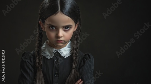 Girls in a black witch costume modern cosplay for Halloween