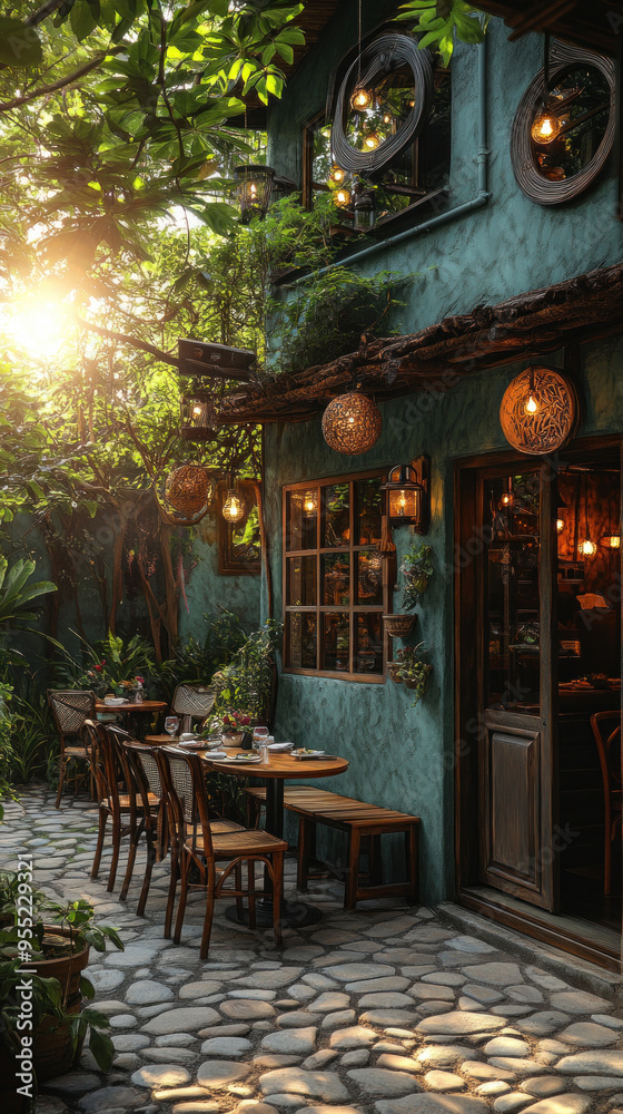 A cozy vegan cafe in Bangkok, with a peaceful atmosphere and green decor, serving a variety of smoothies and salads, A cozy vegan cafe in Bangkok, with a peaceful atmosphere and green decor, serving a variety of smoothies and salads,