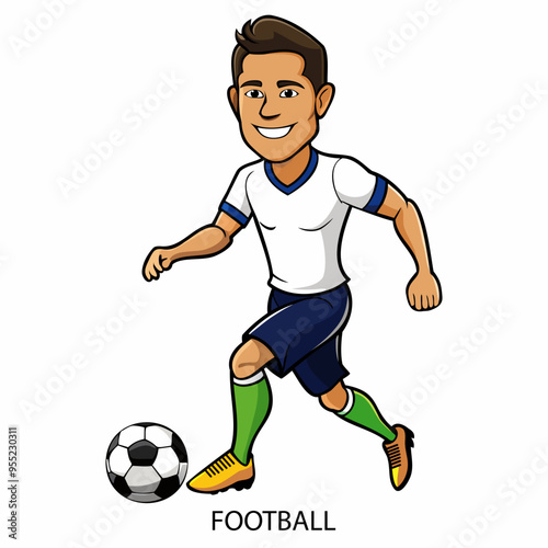 Football athlete isolated on white background in cartoon style. Summer Games 2024. Vector illustration.