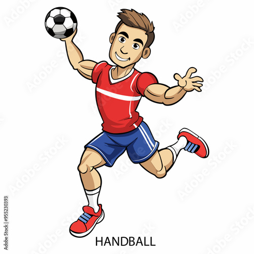Handball athlete isolated on white background in cartoon style. Summer Games 2024. Vector illustration.