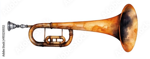 A beautifully detailed illustration of a vintage brass trumpet, showcasing its elegant curves and rich patina. photo