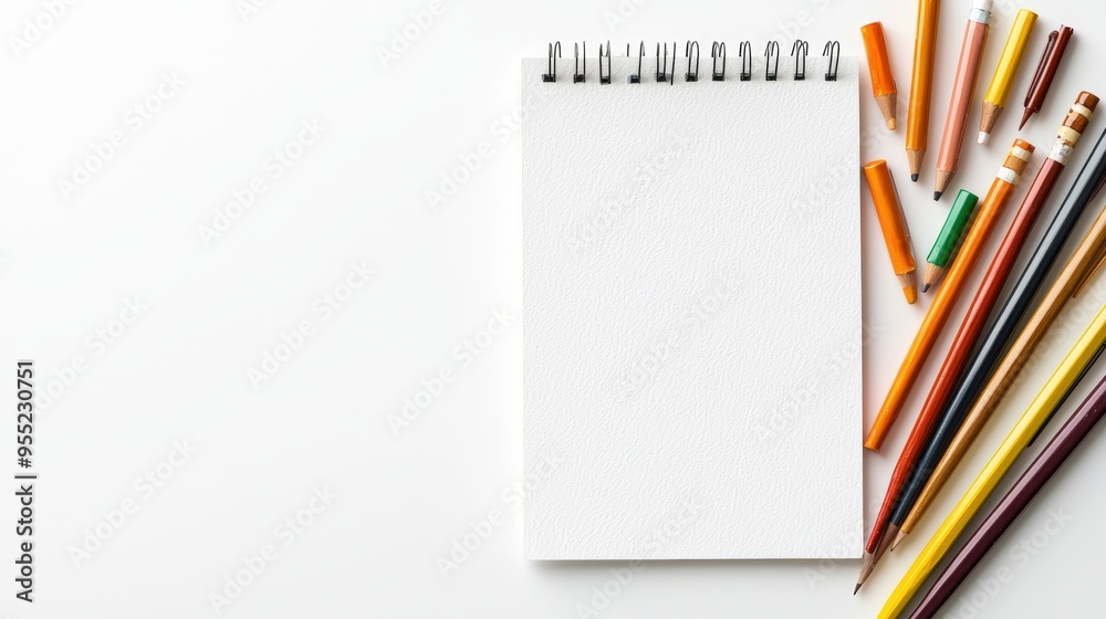 A blank notepad surrounded by colorful pens, ideal for creativity and brainstorming sessions. Perfect for artistic inspiration.