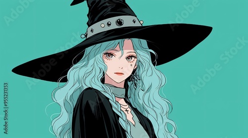 very beautiful witch, anime style