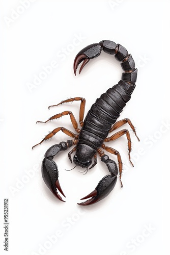 A close-up view of a black scorpion showcasing its unique features and texture. Ideal for nature and wildlife themes. photo