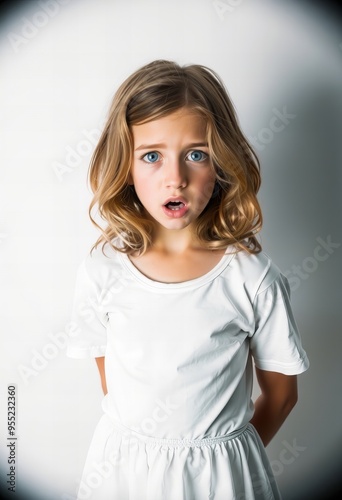  young girl with blue eyes and a white dress.