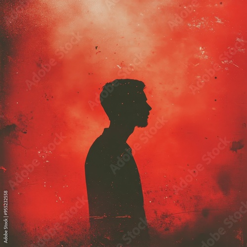 An album cover with a red gradient background and a grainy, blurred silhouette of a man, captured in a lo-fi style photo