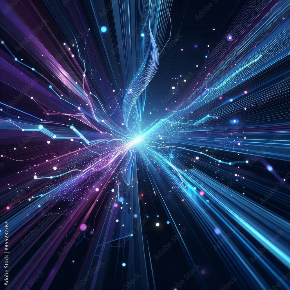 Naklejka premium Abstract background with blue and purple neon light rays, cut out 