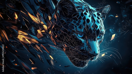 Epic and Artistic Illustration of a Panther: A Cinematic 3D Wallpaper with Majestic Wildlife and Futuristic Design