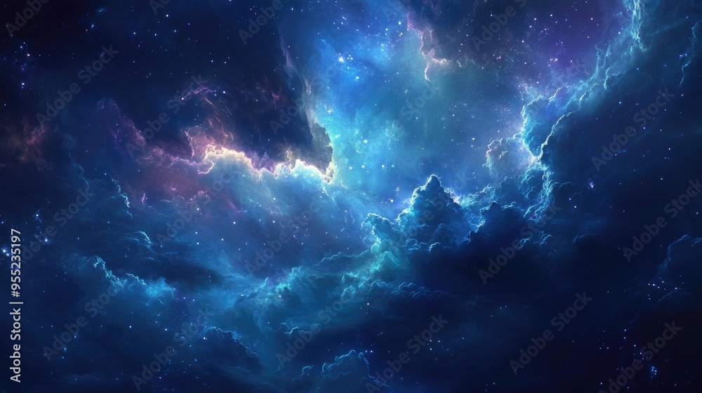 Fototapeta premium Cosmic Nebula with Stars and Glowing Clouds