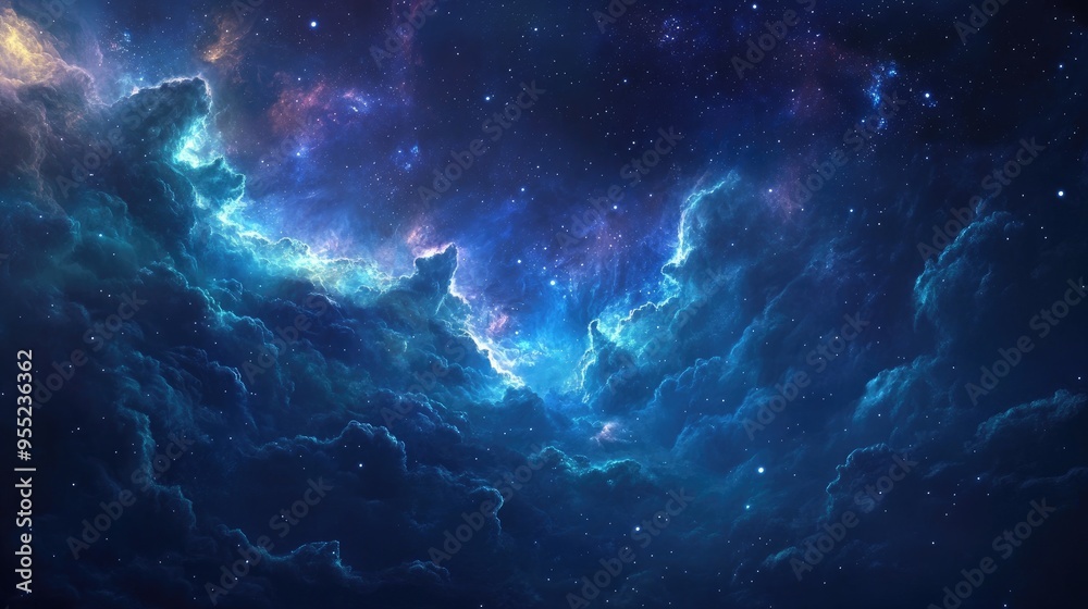 Fototapeta premium Cosmic Clouds and Stars in a Deep Blue Nebula
