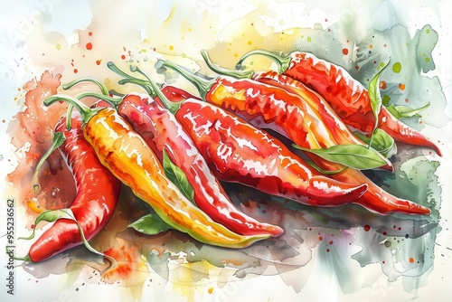 spicy chili pepper medley a fiery spectrum of heat and flavor watercolor illustration photo