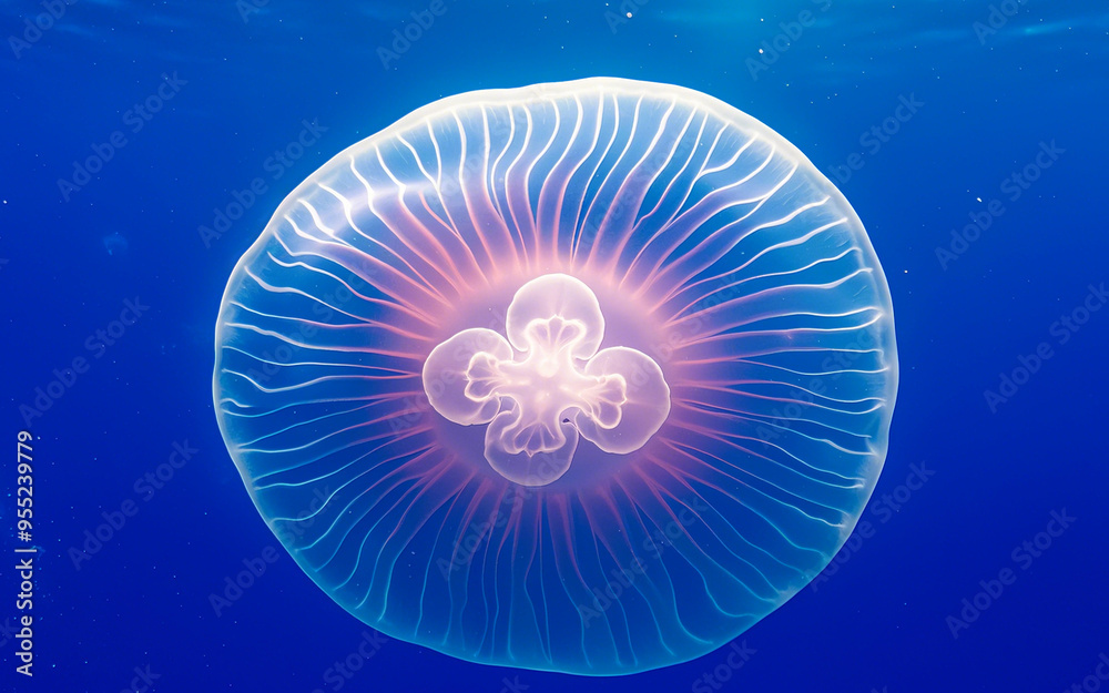 close-up Jellyfish in the depths of the ocean penetrated by sunlight
close-up Jellyfish in the depths of the ocean penetrated by sunlight