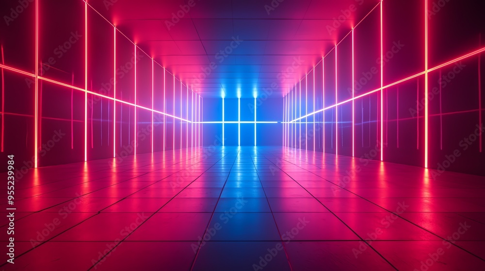 Vibrant neon lights create a stunning visual in a futuristic corridor, perfect for technology and abstract themes. Vibrant neon lights create a stunning visual in a futuristic corridor, perfect for technology and abstract themes.