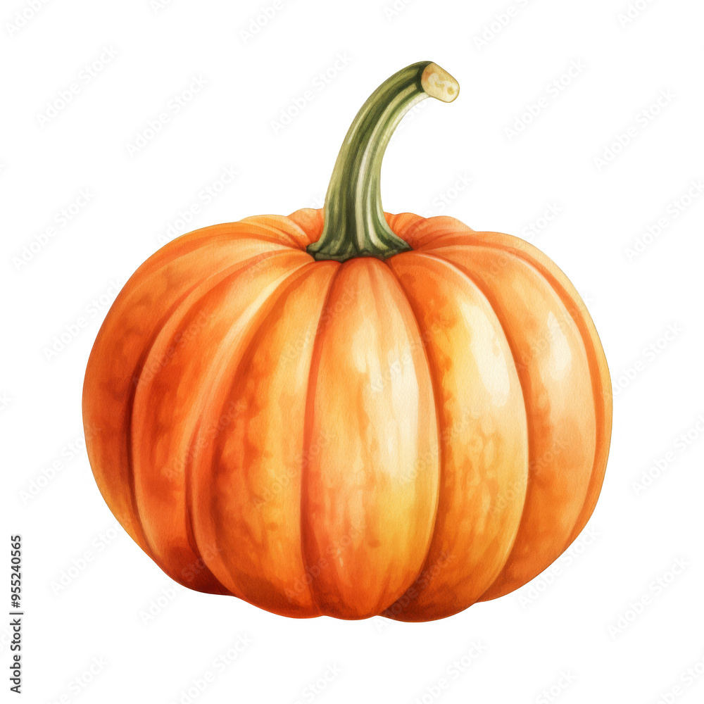 Obraz premium Watercolor Illustration of a Single Orange Pumpkin