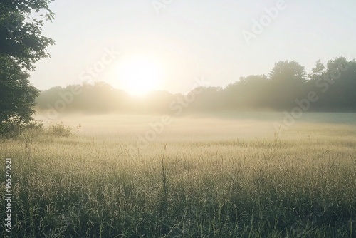 Misty Meadow Sunrise Landscape