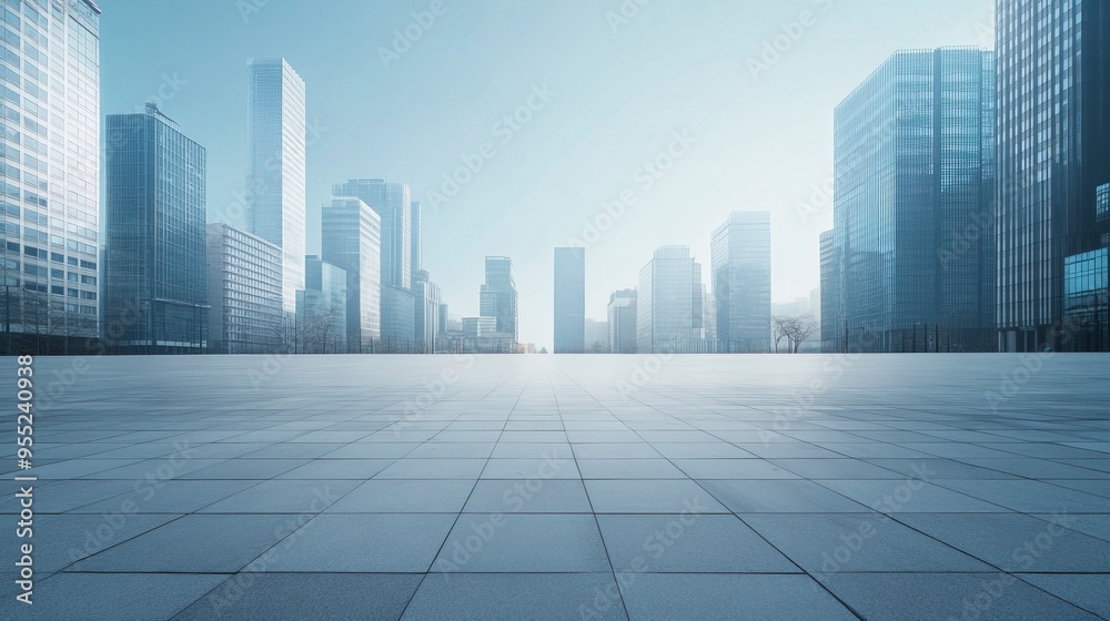 Empty square floor with modern city buildings scenery. Empty square floor with modern city buildings scenery.