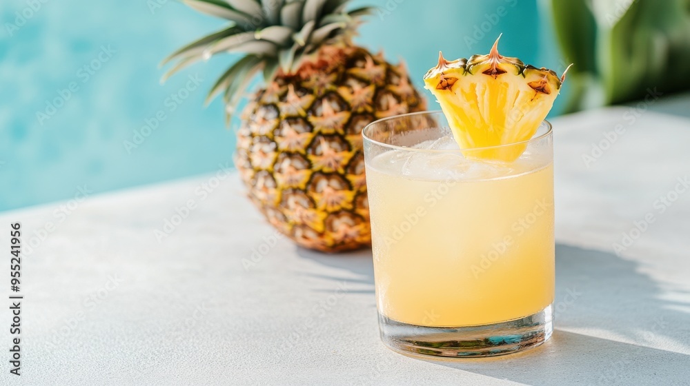 Refreshing tropical cocktail garnished with a pineapple slice, perfect for summer vibes and beach-themed parties. Refreshing tropical cocktail garnished with a pineapple slice, perfect for summer vibes and beach-themed parties.