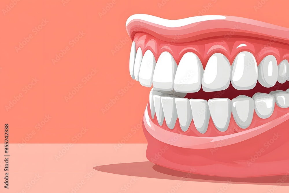 Obraz premium A cartoon mouth with crooked teeth, vector illustration style, simple flat color background 