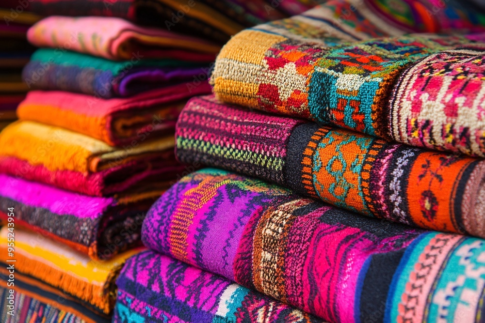 Colorful Woven Fabric Stack Traditional Textile Texture Colorful Woven Fabric Stack Traditional Textile Texture