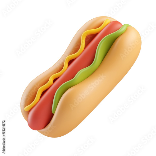 hot dog with mustard 3d render icon isolated on transparent background cutout photo