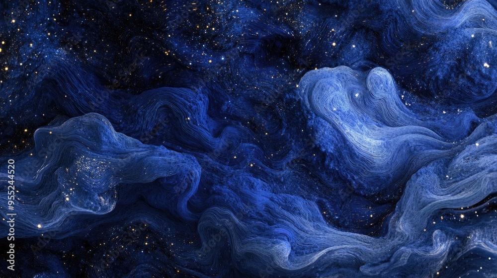 Abstract Cosmic Nebula with Wavy Lines and Scattered Stars Abstract Cosmic Nebula with Wavy Lines and Scattered Stars