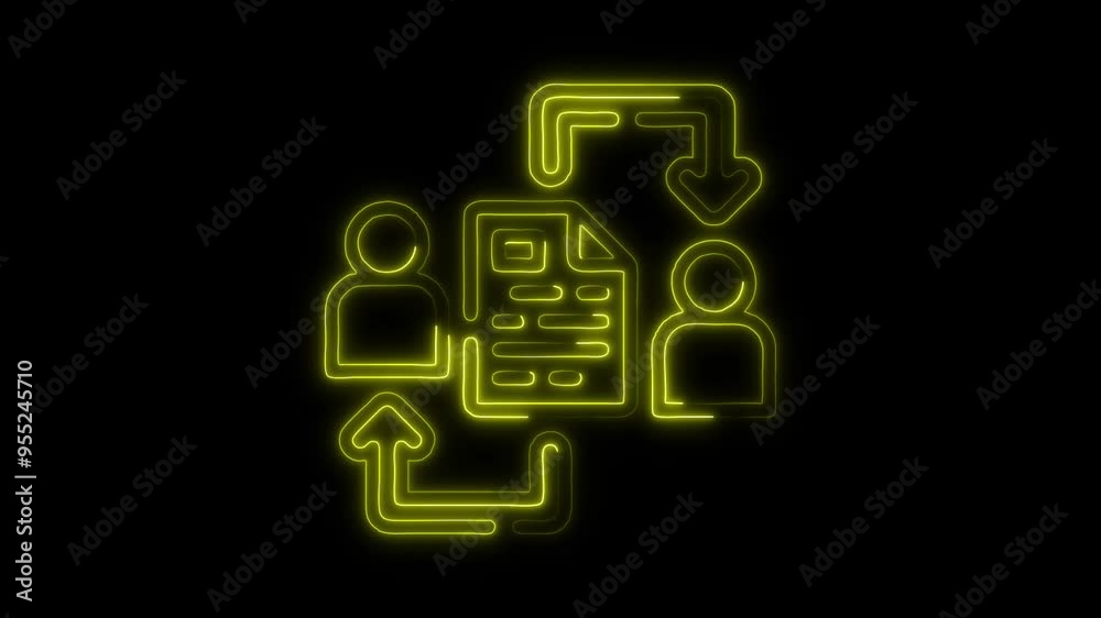 Neon Data Exchange Icon - Glowing Document and User Network in Futuristic Motion Graphics Neon Data Exchange Icon - Glowing Document and User Network in Futuristic Motion Graphics