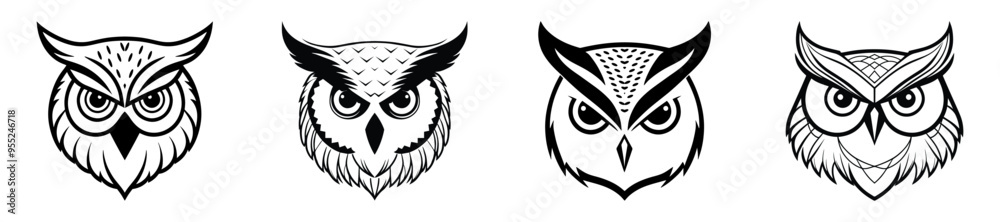 Obraz premium Set of owl face line art.