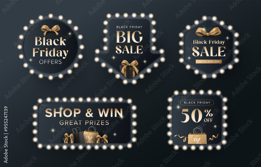 Obraz premium Black Friday sale label collection. Light bulb style promotion price tag set. Vector illustration.