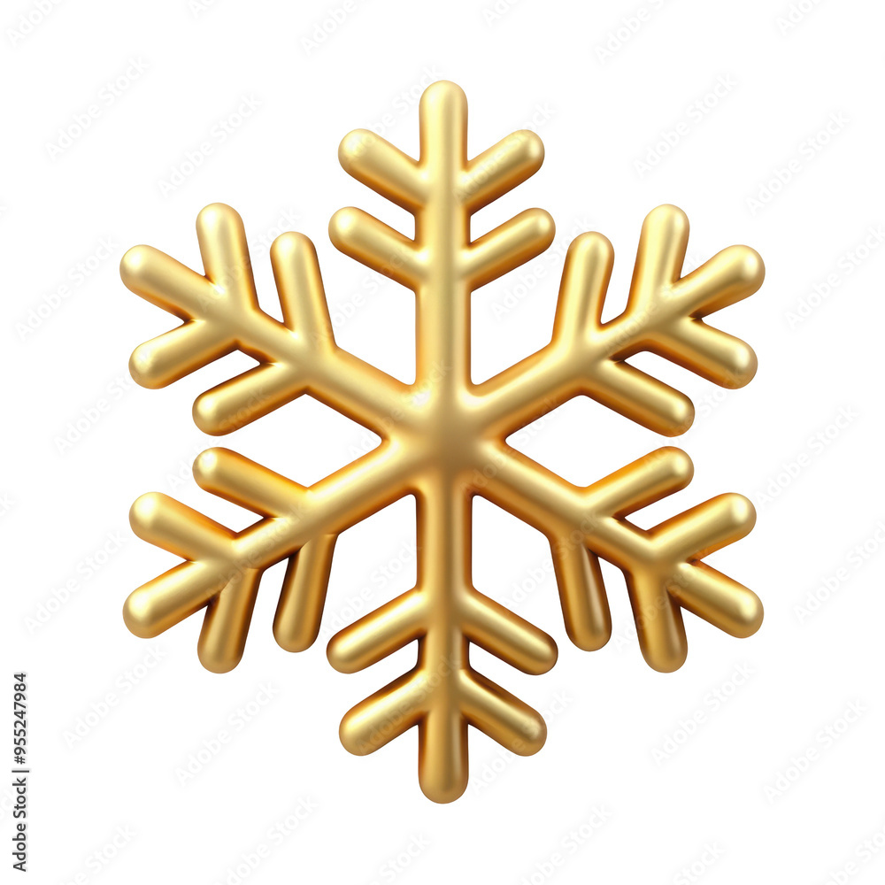 Fototapeta premium 3D gold snowflake ornament with intricate details, perfect for Christmas decorations, winter holiday themes, and seasonal art. Isolated on transparent background, png.