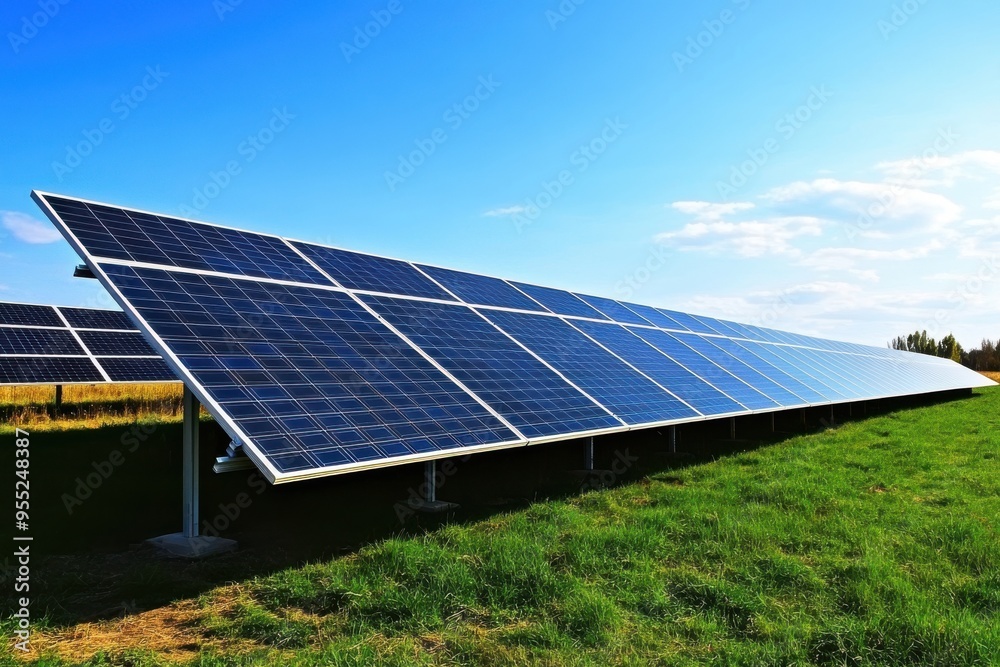 Solar energy systems set up in an open area Solar energy systems set up in an open area