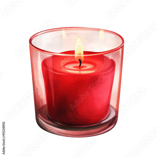 A Lit Red Candle Inside a Glass Container