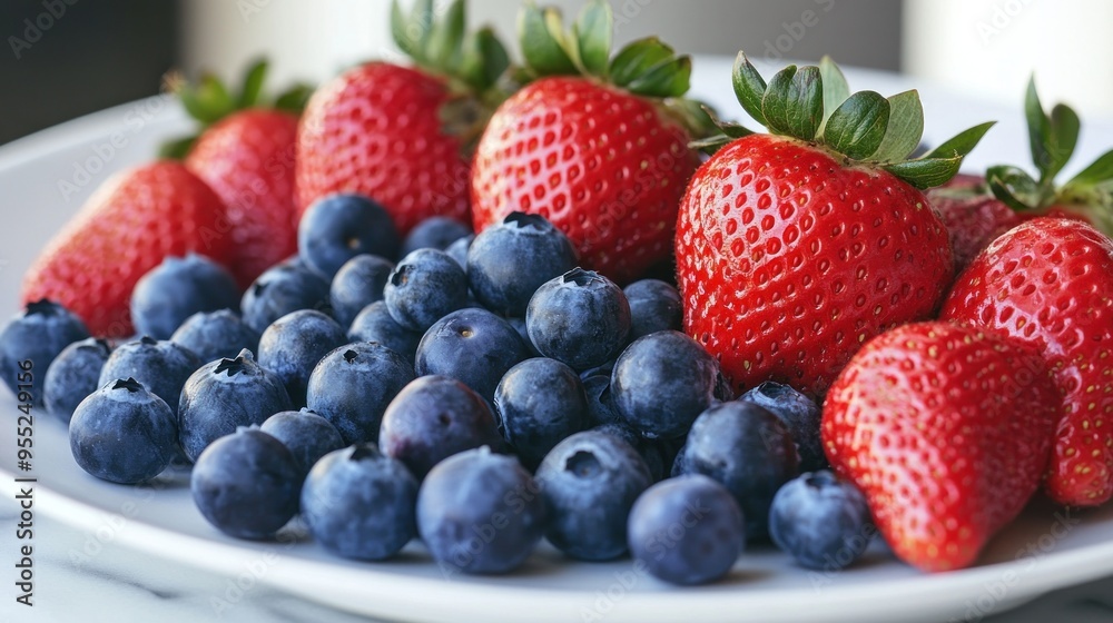 A Plate of Fresh Strawberries and Blueberries