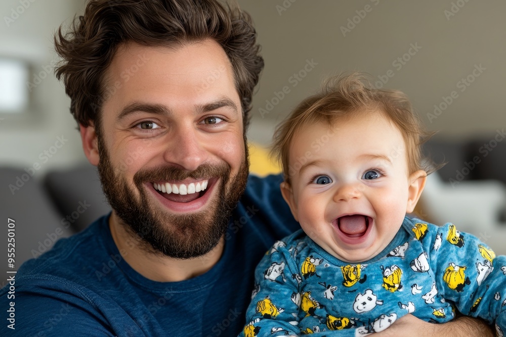 Dad and baby sharing a playful moment is showcased in a realistic photo of a father making his baby laugh with silly gestures and sounds Dad and baby sharing a playful moment is showcased in a realistic photo of a father making his baby laugh with silly gestures and sounds