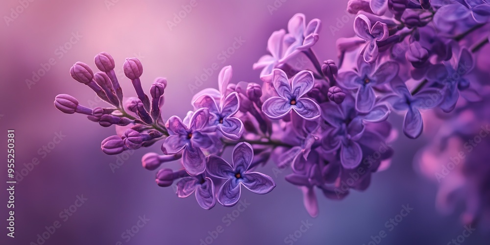 Close up image capturing the exquisite beauty of purple flowers swaying from a branch Close up image capturing the exquisite beauty of purple flowers swaying from a branch