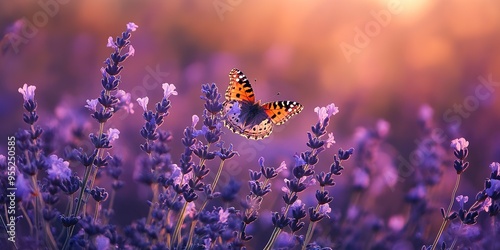 Fototapeta Naklejka Na Ścianę i Meble -  plant lavender violet field beauty summer purple nature flower butterfly 