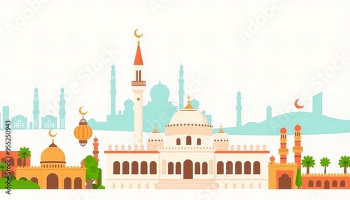 Wallpaper Mural a vector illustration of a mosque with a lot of buildings. Torontodigital.ca