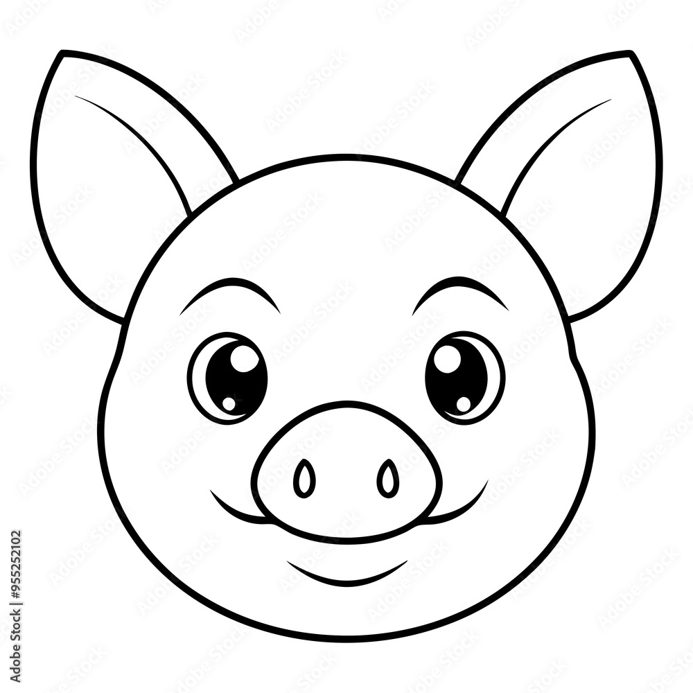 Line art of a cute piglet face with a round snout and big eyes. Line art of a cute piglet face with a round snout and big eyes.